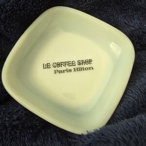 Le Coffee Shop Paris Hilton White Milk Glass Square Dish 4" EUC Rare